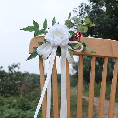 6PCS Wedding Chair Back Flowers Nordic Rustic Artificial Floral Decor with Ribbon for Outdoor Wedding & Photography Props