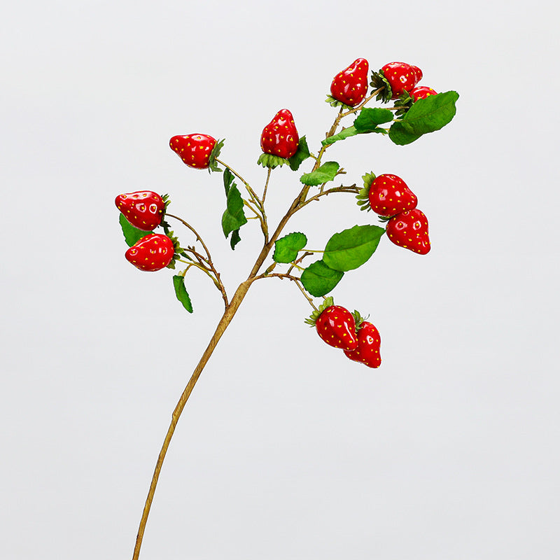 Single Stem Artificial Strawberry Branch with Leaves, 11 Blooms, 19" Long, Foam Material, Indoor Decor for Home, Wedding, Events