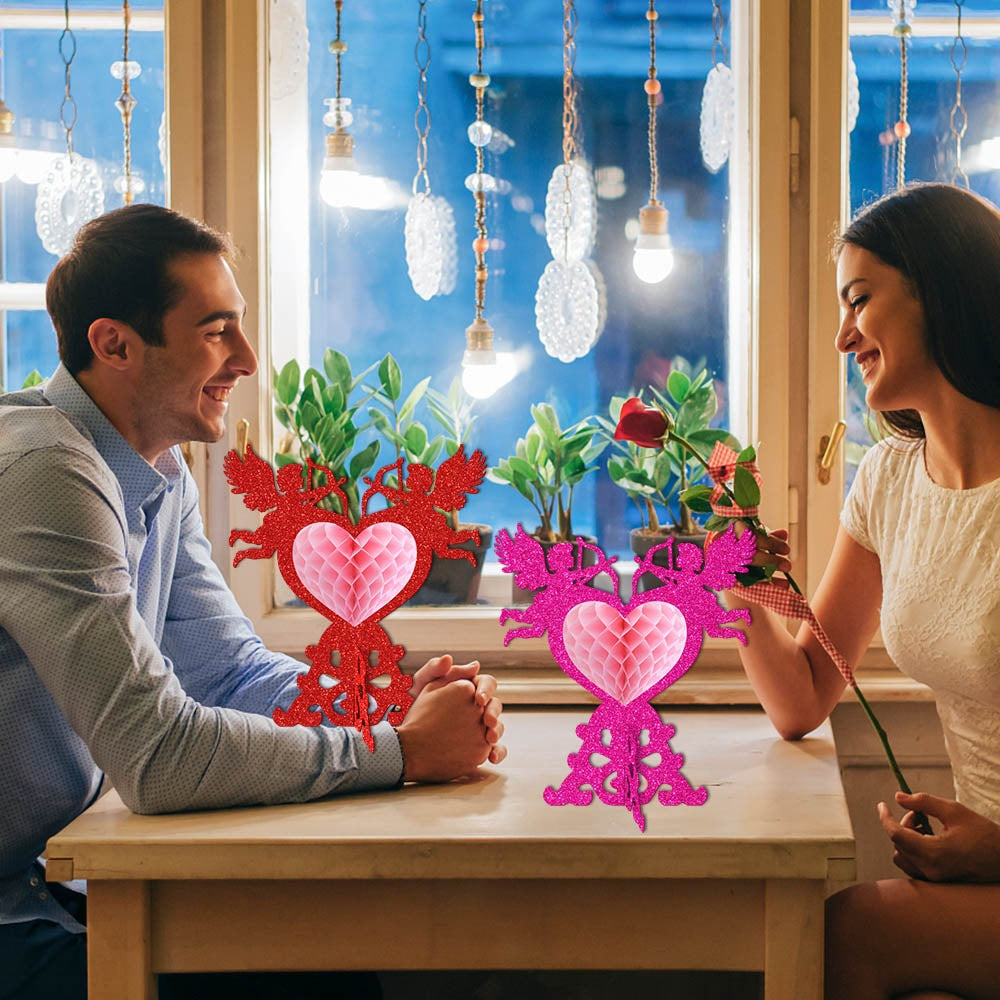 Valentine's Day Cupid Honeycomb Decorations (4pcs) - 8.5” Romantic Table Centerpieces for Weddings & Parties