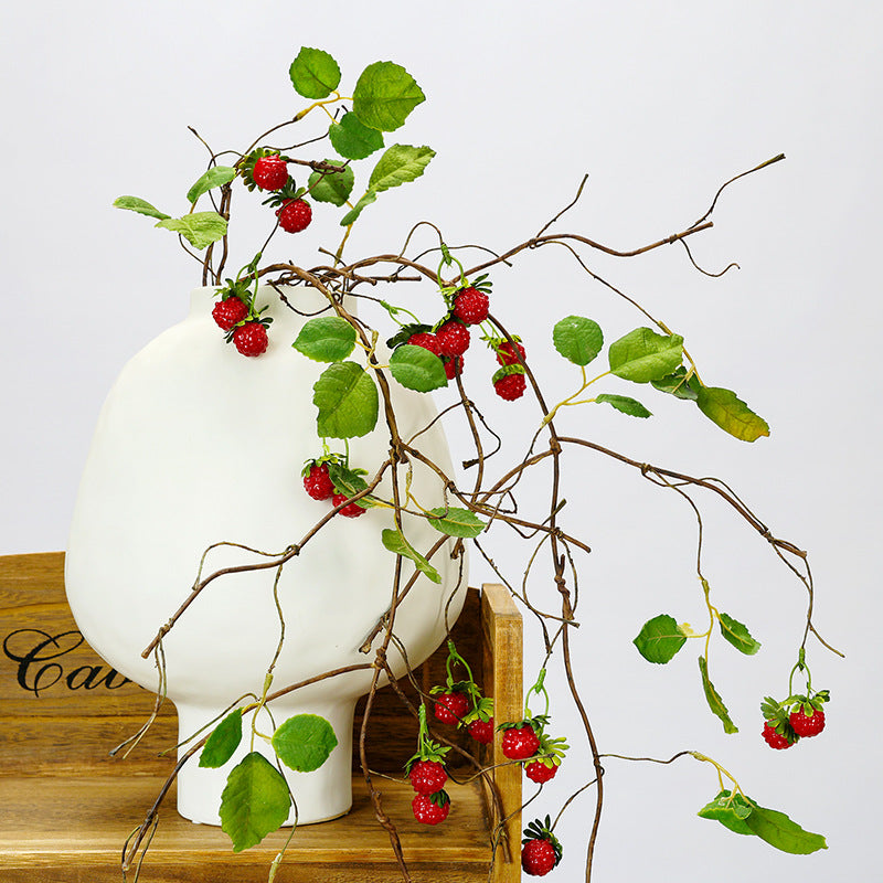 Artificial Raspberry Vine Garland with Berries, 38" Long Realistic Faux Foliage for Home Decor, Wedding Backdrops, Floral Arrangements