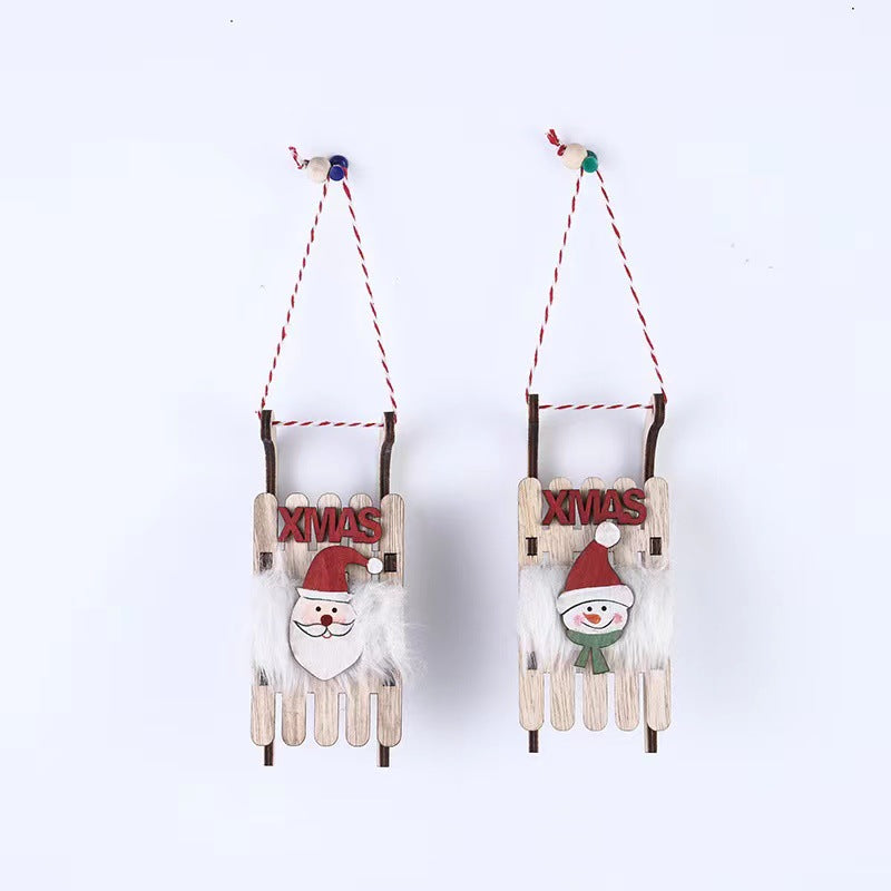 10 Pcs Christmas Sleigh Pendant Ornaments with Elk, Snowman, Santa Claus – Holiday Hanging Decorations for Kids