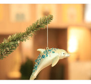 Artificial Glitter Dolphin Ornaments 12 Pcs Christmas Hanging Decorations Bulk Set