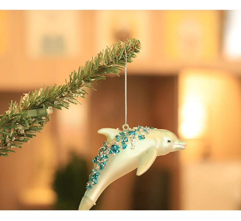 Artificial Glitter Dolphin Ornaments 12 Pcs Christmas Hanging Decorations Bulk Set