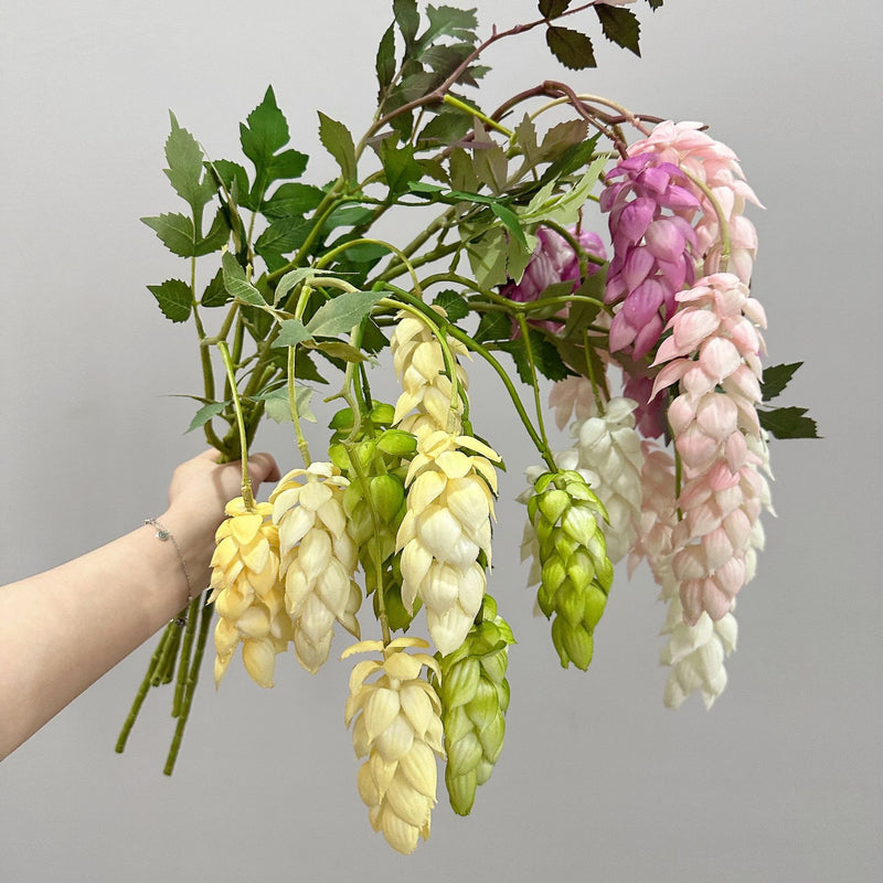 Artificial Hops Single Stem with 5 Blooms, 20" Tall, PU Material, Indoor/Outdoor Use, Wedding & Event Decor