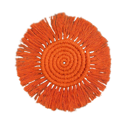 Bulk 2 Pcs Boho Hand-Woven Coasters with Tassel For House Warming Gifts Wholesale