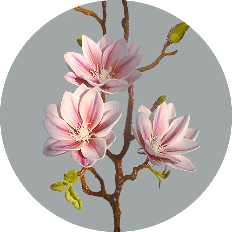 Premium PU Artificial Magnolia Flowers 2-Pack - New Chinese Style Home Decor for Living Room & Dining Table (31.1 Inches)