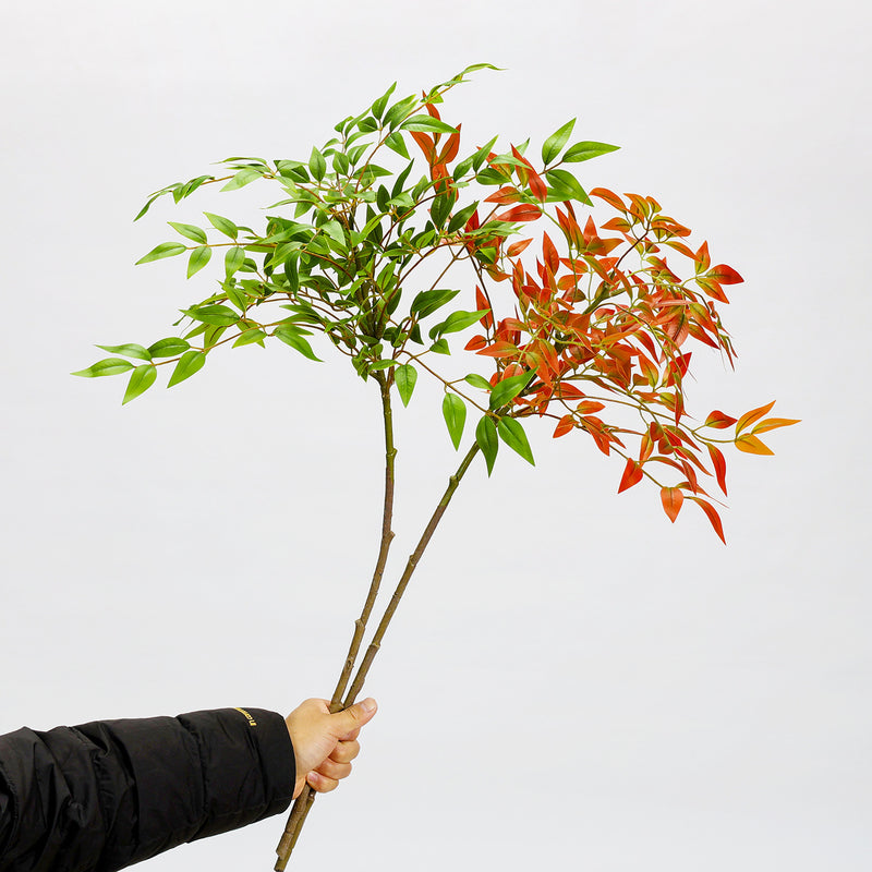 Single Stem Faux Nandina Leaf Branch, 43" Silk-Like Fabric, Modern Home & Event Decor