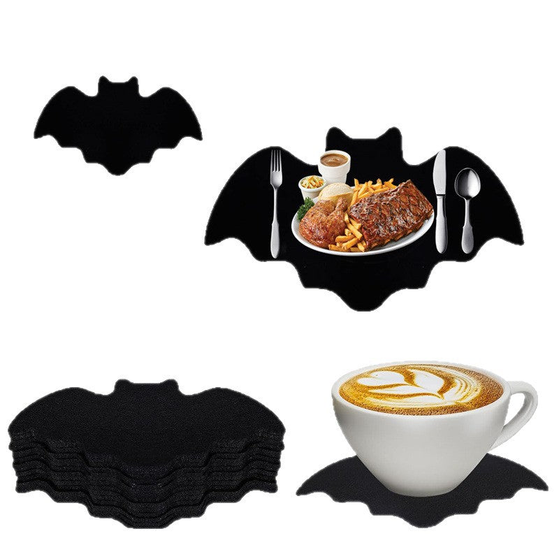 Halloween Felt Bat Placemats & Spider Web Coasters - 10-Piece Set Non-Slip Heat-Resistant Table Decor