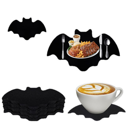Halloween Felt Bat Placemats & Spider Web Coasters - 10-Piece Set Non-Slip Heat-Resistant Table Decor