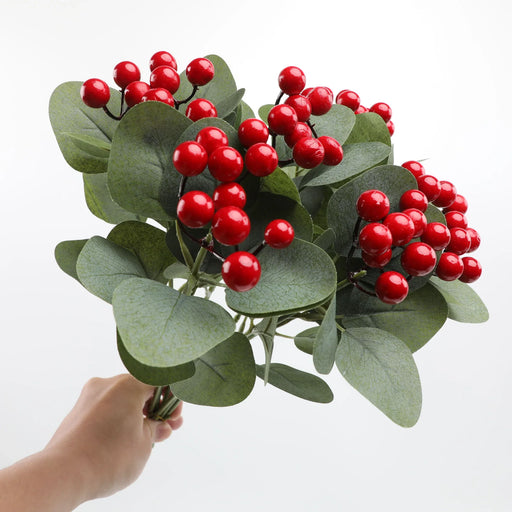 6 Pcs Artificial Red Blueberry Berry Stems 17 Inch Holly Branches for Holiday Decor