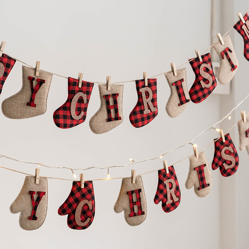 Merry Christmas Wool Felt Banner Garland 1 Set Hanging Ornaments for Fireplace Wall Decor