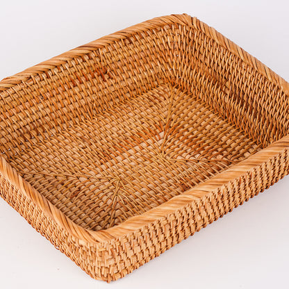 Premium Braided Rattan Organizer Set 3 Piece Modular Desktop Storage for Vanity Cosmetics & Office Décor