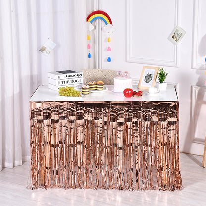 Bulk 2pcs Metallic Foil Fringe Tinsel Table Skirt Table Streamer for Wedding Birthday Parade Floats Christmas Party Decoration Wholesale