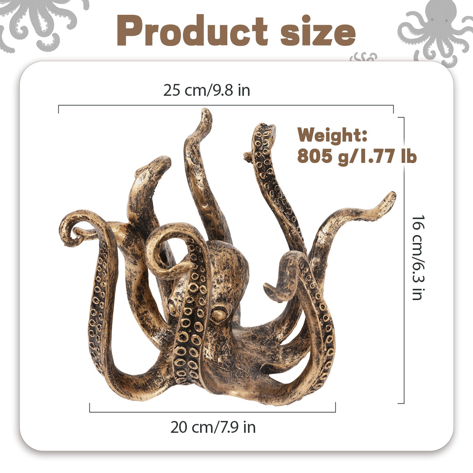 Octopus Sculpture Resin Decor - 9.8"×7.9"×6.3" Nautical Home & Garden Ornament for Coastal Style