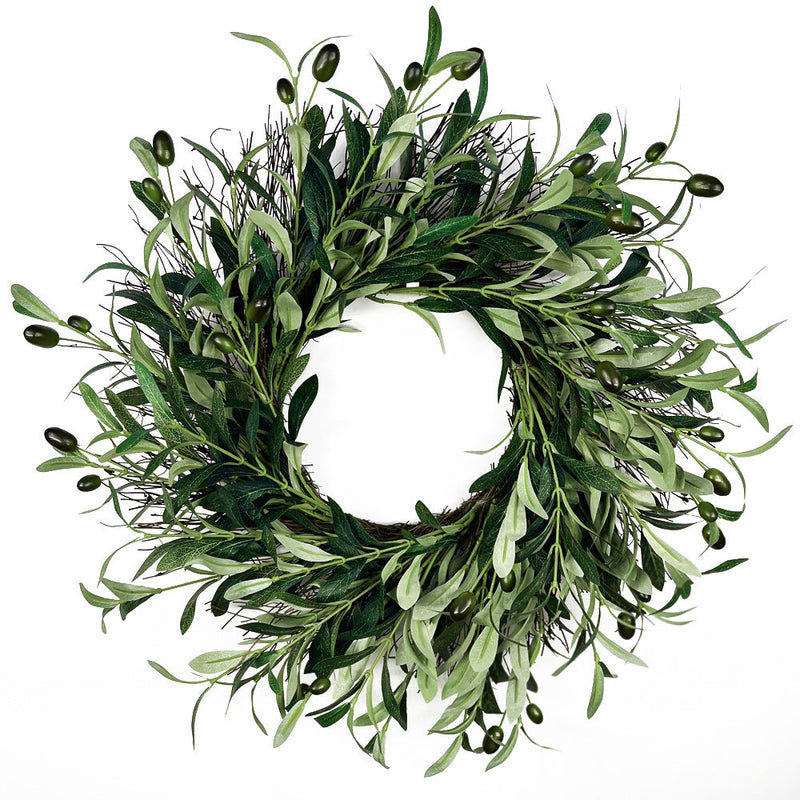 20 Inch Artificial Olive Leaves Wreath with Fruits, Bulk Front Door Decoration, Wholesale
