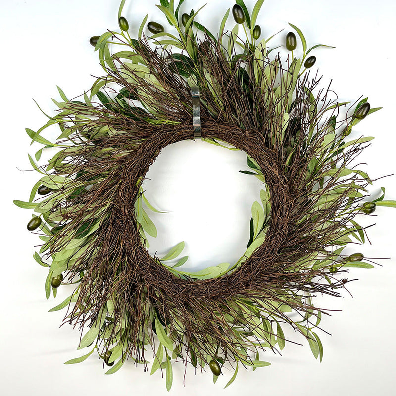 20 Inch Artificial Olive Leaves Wreath with Fruits, Bulk Front Door Decoration, Wholesale