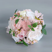 9 Inch Artificial Rose and Peony Bridal Bouquets White and Pink, 10 Pcs Wedding Flower Arrangements