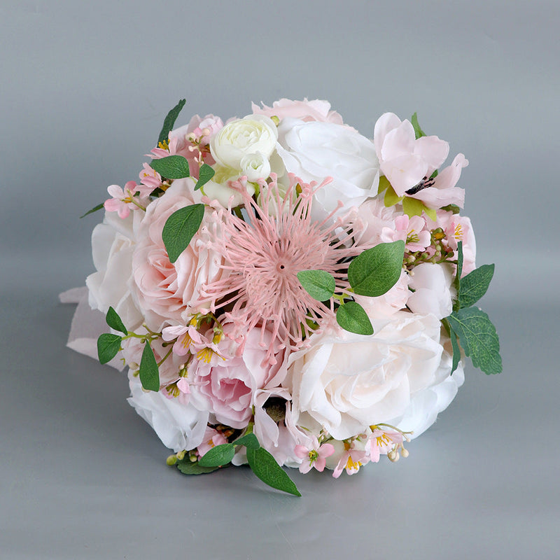 9 Inch Artificial Rose and Peony Bridal Bouquets White and Pink, 10 Pcs Wedding Flower Arrangements