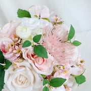 9 Inch Artificial Rose and Peony Bridal Bouquets White and Pink, 10 Pcs Wedding Flower Arrangements
