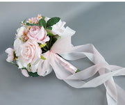 9 Inch Artificial Rose and Peony Bridal Bouquets White and Pink, 10 Pcs Wedding Flower Arrangements