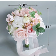 9 Inch Artificial Rose and Peony Bridal Bouquets White and Pink, 10 Pcs Wedding Flower Arrangements