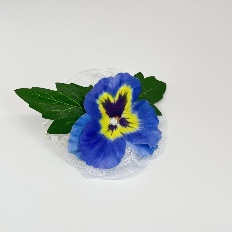 Pansy Flower Wrist Corsage and Men Boutonniere Set for Wedding Party, Bulk Artificial Floral Wristlet Bands
