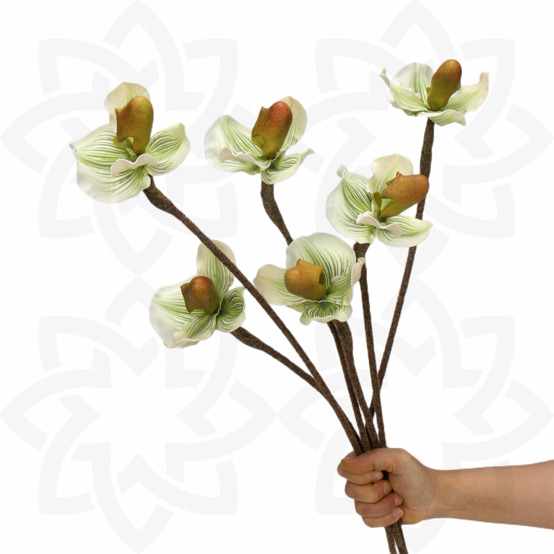 19 Inch Paphiopedilum Artificial Flowers Stem Real Touch Bulk Quantity
