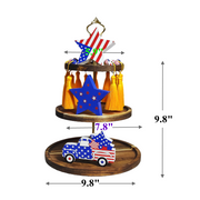 Patriotic Farmhouse Wooden Tiered Tray Set with Independence Day Decorations