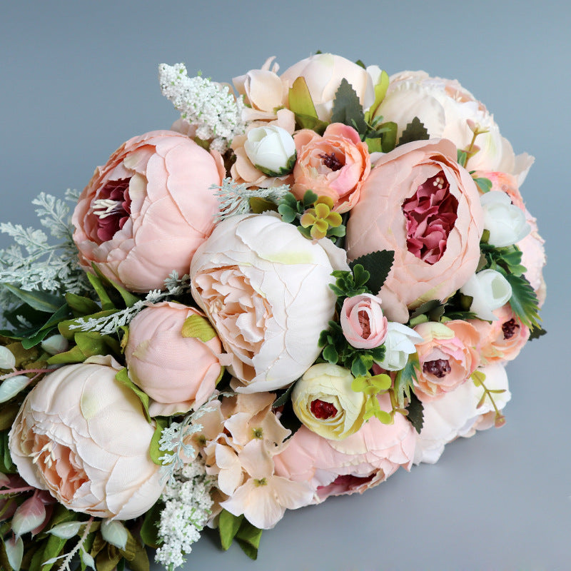 10 Inch Champagne Peony Bridal Bouquet 1 Pc Artificial Silk Cascading Wedding Flower