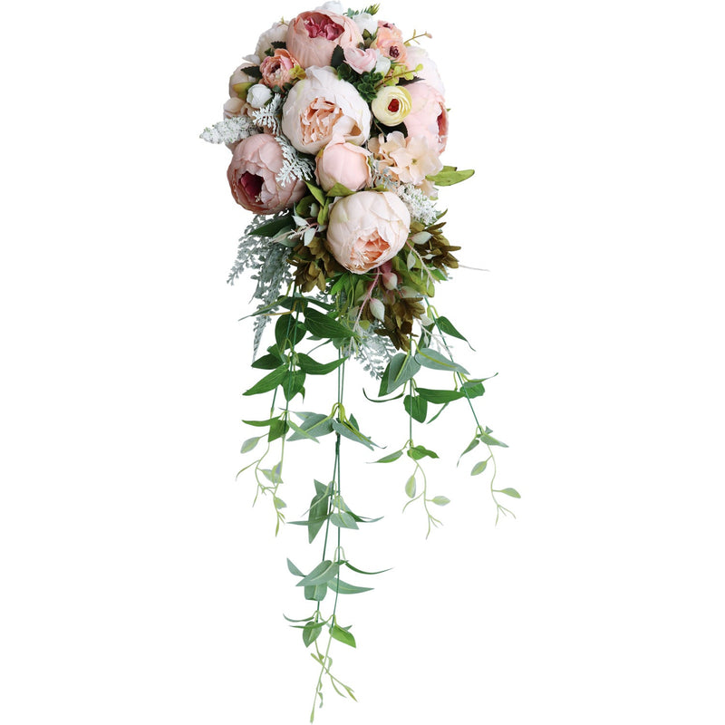 10 Inch Champagne Peony Bridal Bouquet 1 Pc Artificial Silk Cascading Wedding Flower