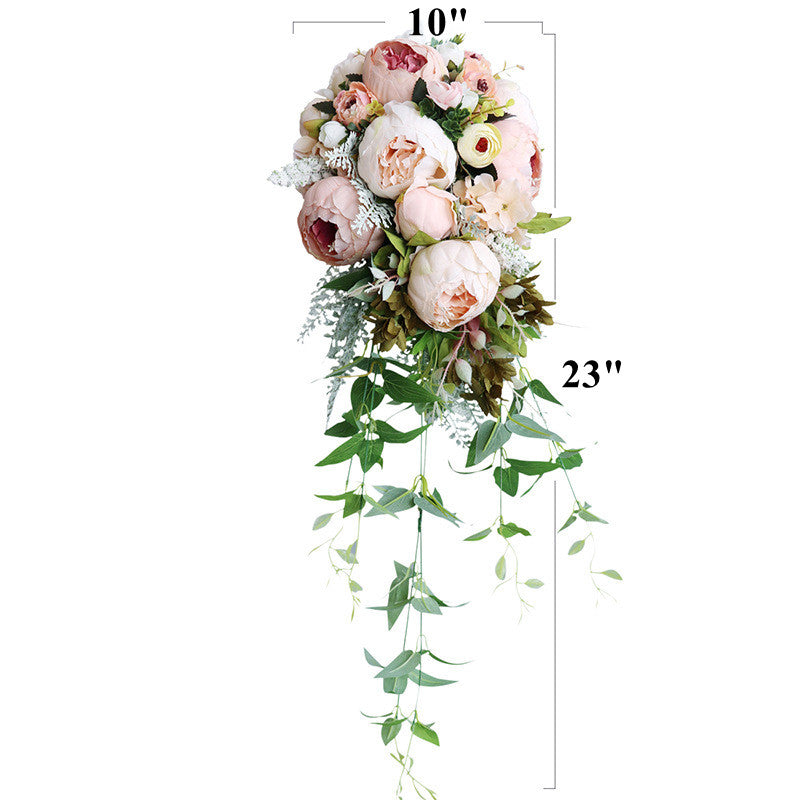 10 Inch Champagne Peony Bridal Bouquet 1 Pc Artificial Silk Cascading Wedding Flower