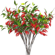 39 Inch Artificial Pepper Spray Stems with Leaves, 6 Pcs Bulk Vegetable Plant Decor