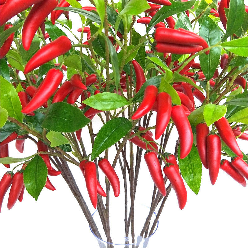 39 Inch Artificial Pepper Spray Stems with Leaves, 6 Pcs Bulk Vegetable Plant Decor