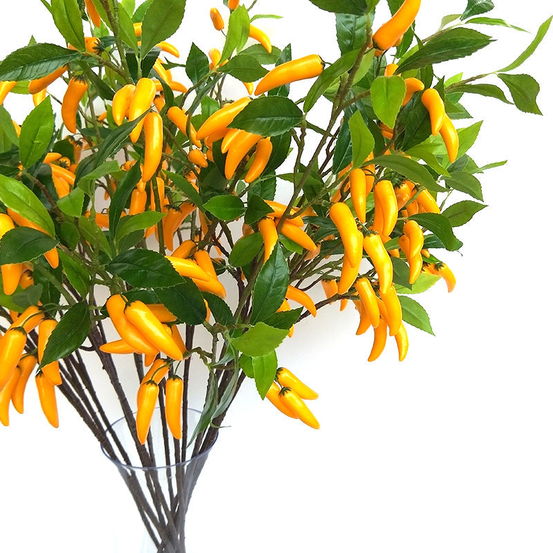 39 Inch Artificial Pepper Spray Stems with Leaves, 6 Pcs Bulk Vegetable Plant Decor