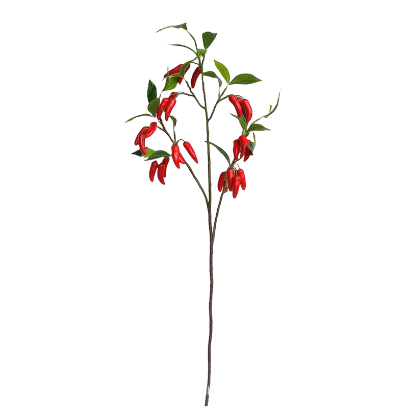 39 Inch Artificial Pepper Spray Stems with Leaves, 6 Pcs Bulk Vegetable Plant Decor