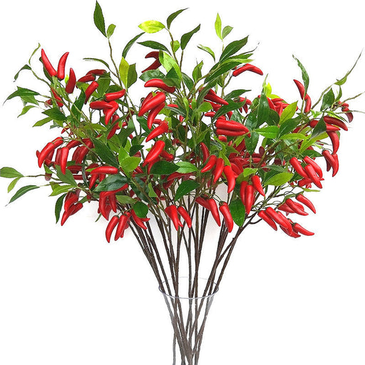 39 Inch Artificial Pepper Spray Stems with Leaves, 6 Pcs Bulk Vegetable Plant Decor