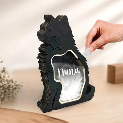 Pet Hair Keepsake Box, Wooden Cat & Dog Memorial Box for Pet Lovers, 5.9×7.1×0.8