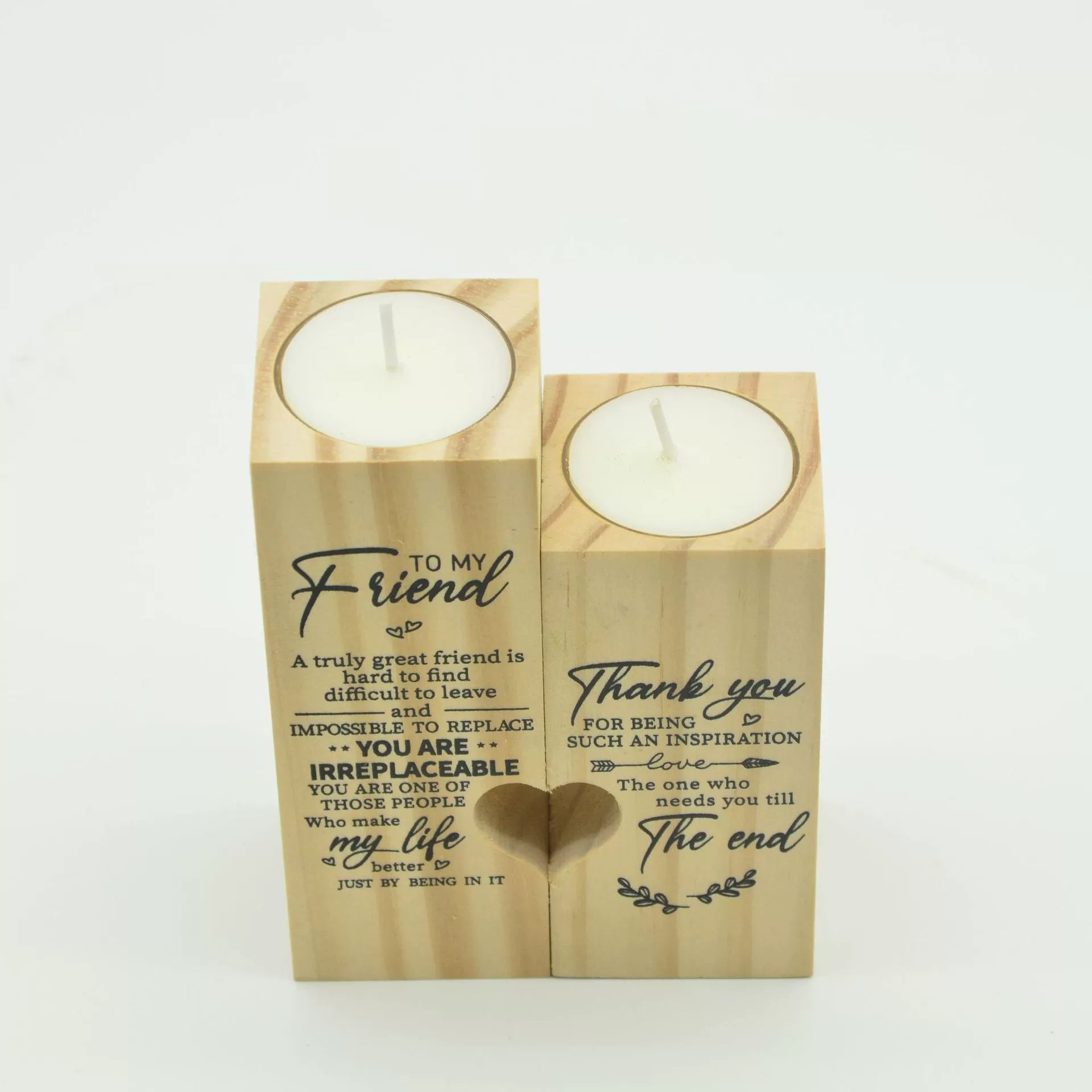 Pine Wood Heart Tealight Holders - Valentine's & Wedding Dinner Party Candle Decor