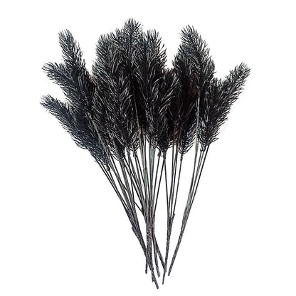 10 Bundles Pine Needle Bush Stems 12 Inch Black Artificial Plants for Halloween Decor