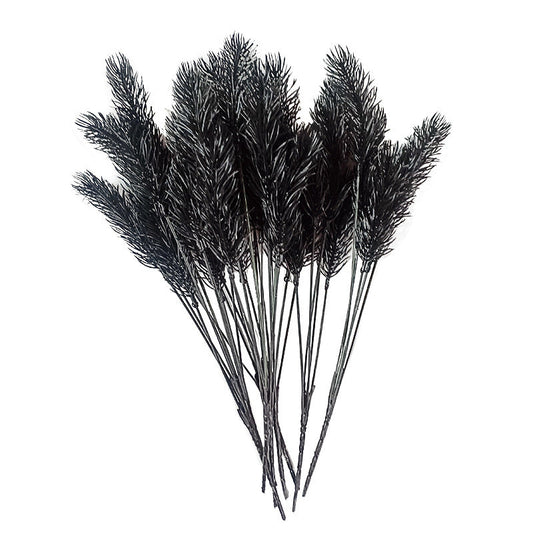 10 Bundles Pine Needle Bush Stems 12 Inch Black Artificial Plants for Halloween Decor