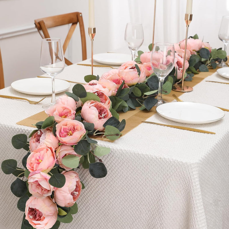 2 Pack Artificial Peony Flower and Eucalyptus Garlands Bulk Silk Floral Decor