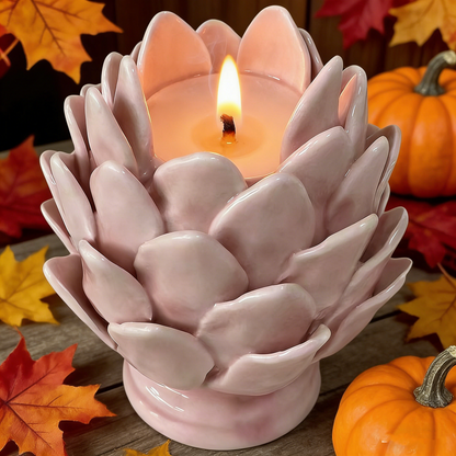 Pink Petal-Shaped Ceramic Candle Holder (2.75” W x 3.15” H) | Romantic Dinner Table & Home Decor