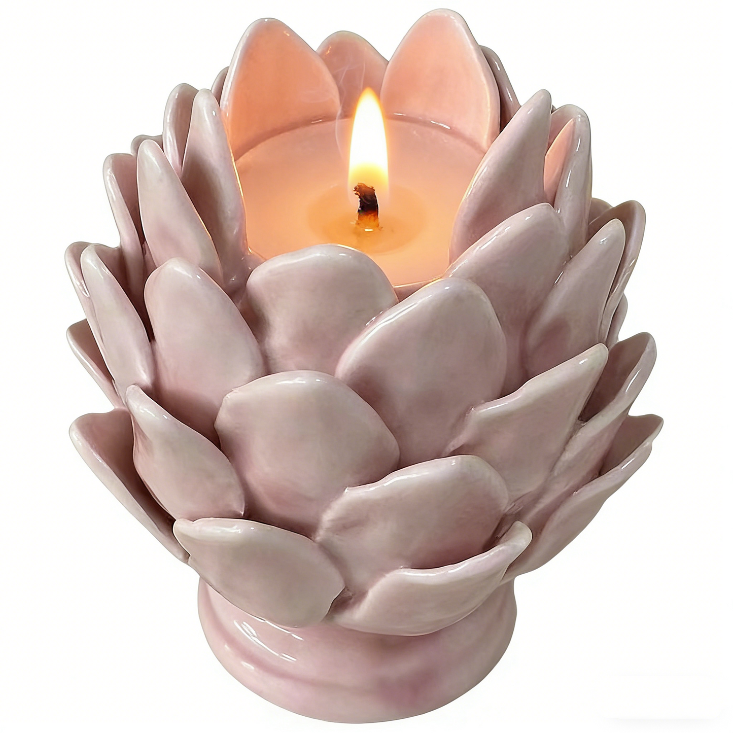 Pink Petal-Shaped Ceramic Candle Holder (2.75” W x 3.15” H) | Romantic Dinner Table & Home Decor