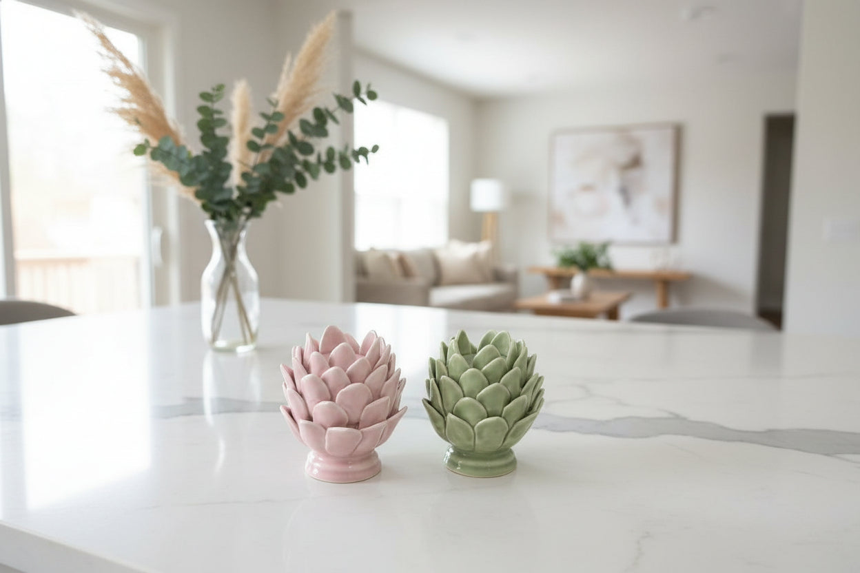 Pink Petal-Shaped Ceramic Candle Holder (2.75” W x 3.15” H) | Romantic Dinner Table & Home Decor