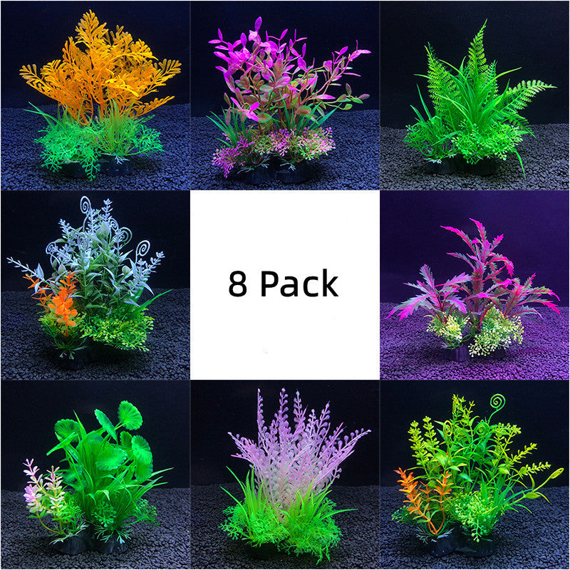 8 Pack Artificial Aquarium Plants for Fish Tank Landscaping, Underwater Decor, Bulk Set