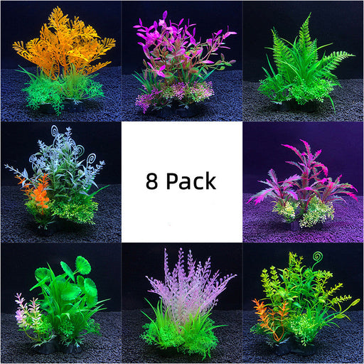 8 Pack Artificial Aquarium Plants for Fish Tank Landscaping, Underwater Decor, Bulk Set