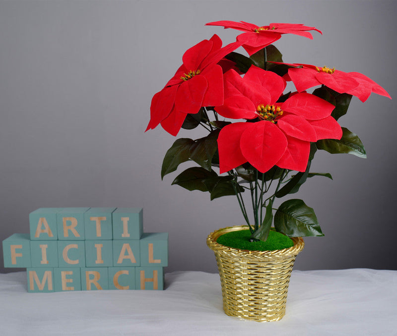 20 Inch Red Poinsettia Artificial Flowers 1 Potted Arrangement for Holiday Decor