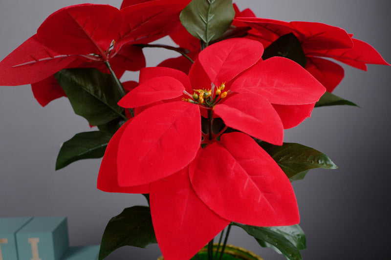 20 Inch Red Poinsettia Artificial Flowers 1 Potted Arrangement for Holiday Decor