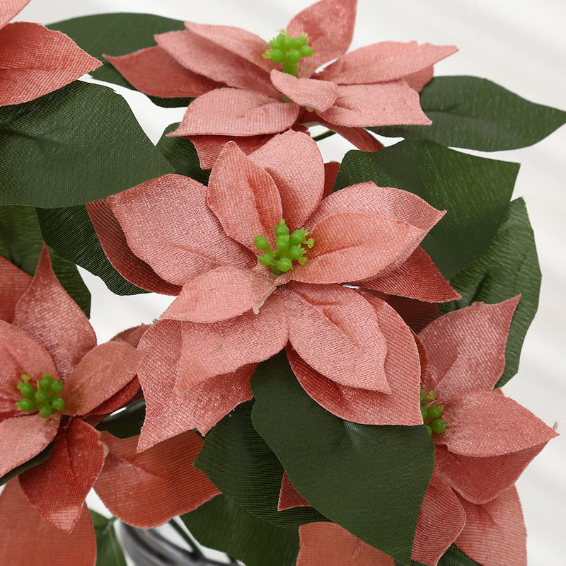 17 Inch Velvet Poinsettia Bush Bouquet, Large Artificial Flower, Bulk Wholesale Quantity