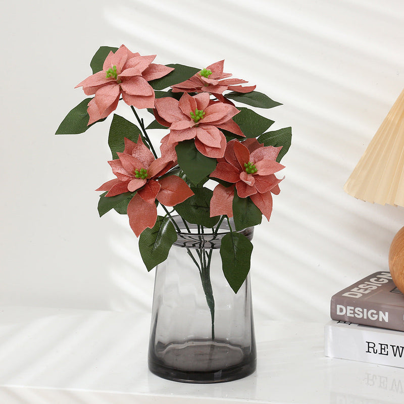 17 Inch Velvet Poinsettia Bush Bouquet, Large Artificial Flower, Bulk Wholesale Quantity